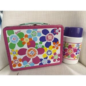 Barbie Flower Power Metal Lunch Box & Thermos 1998 Vtg 1998 Mattel